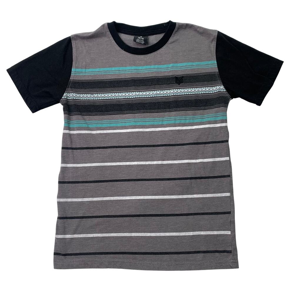 Zoo York Life Boys Medium 10/12 Tee Shirt Tribal Stripe Turquoise Short Sleeve